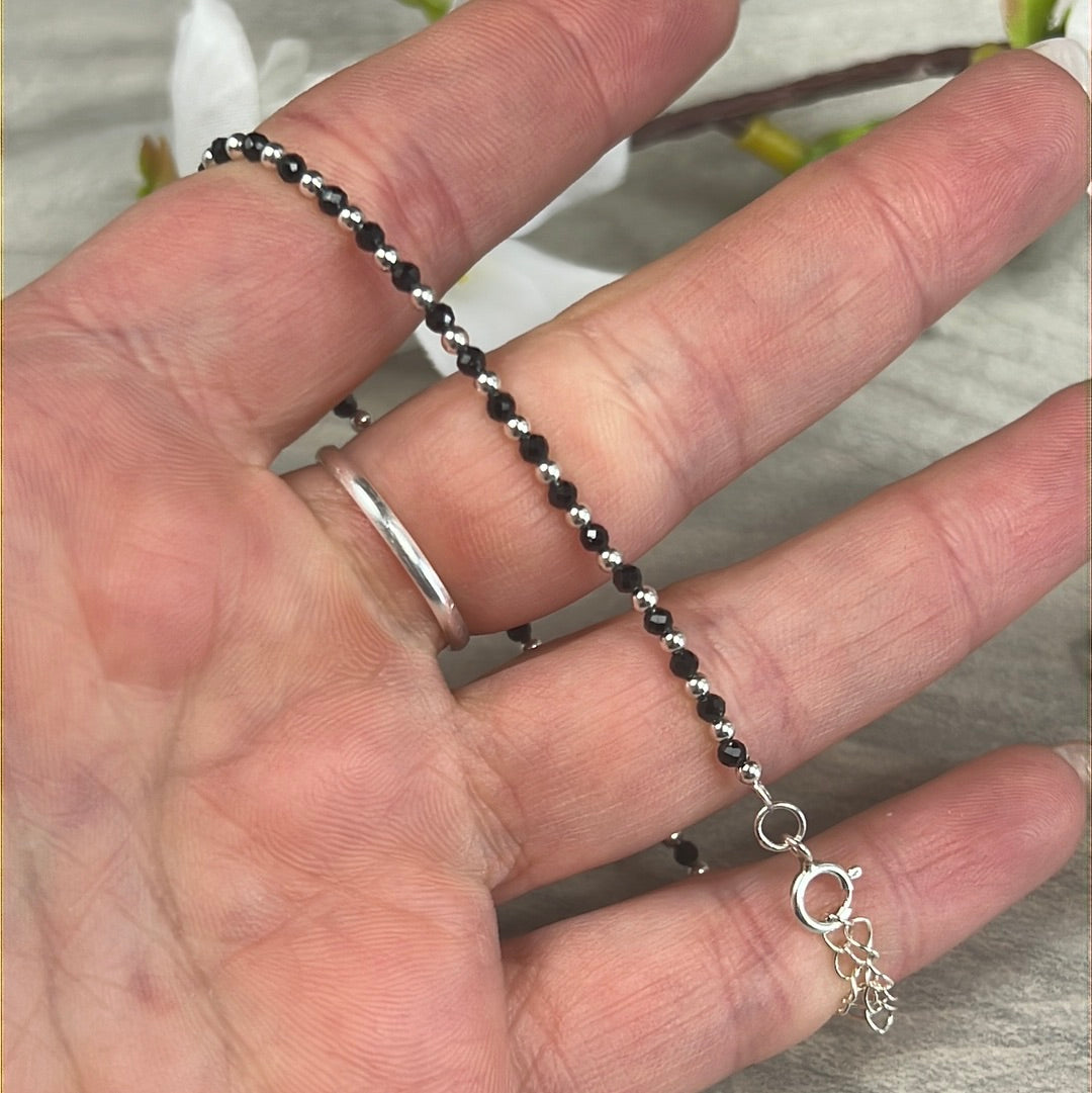 Alternating Crystal & Sterling 925 Silver Bead - Adjustable Bracelet