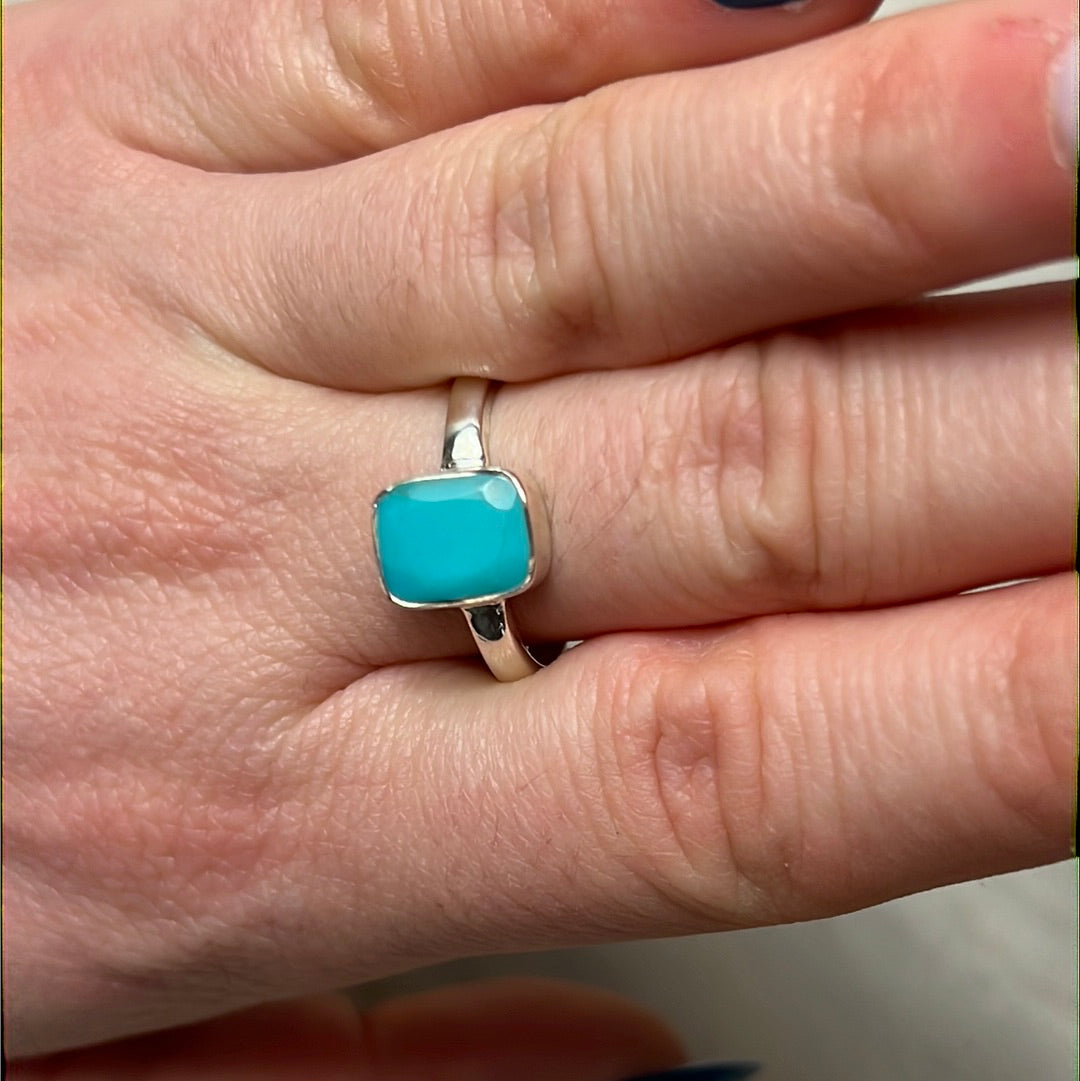 Turquoise Sleeping Beauty Facet 925 Silver Ring - Size Q - Q 1/2