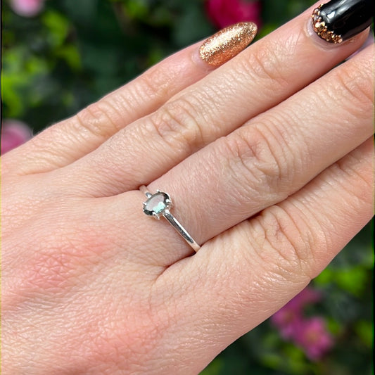 Blue Tourmaline Facet 925 Silver Ring - Size S 1/2