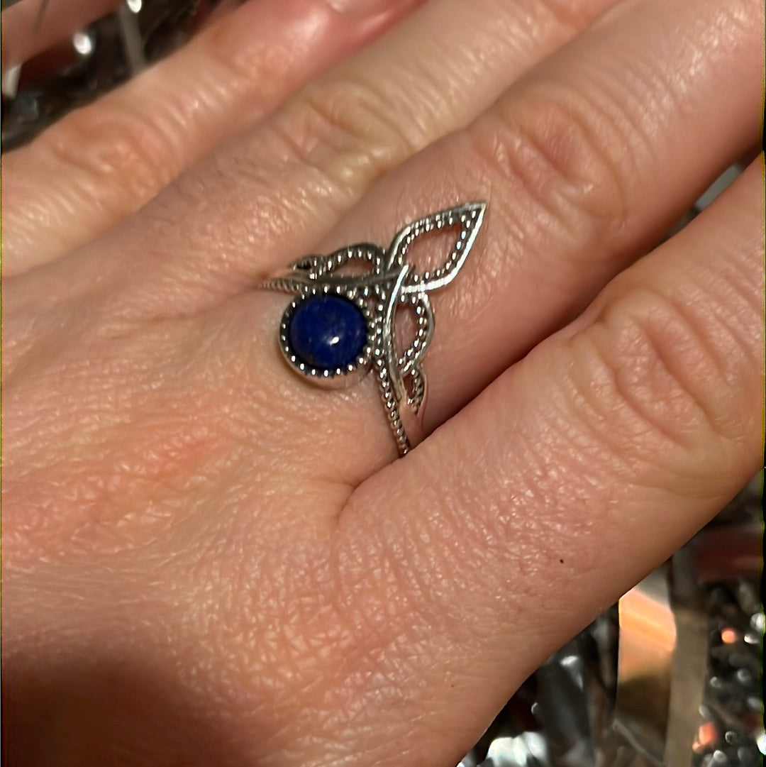 Lapis Crown 925 Silver Ring - Size N 1/2 - O