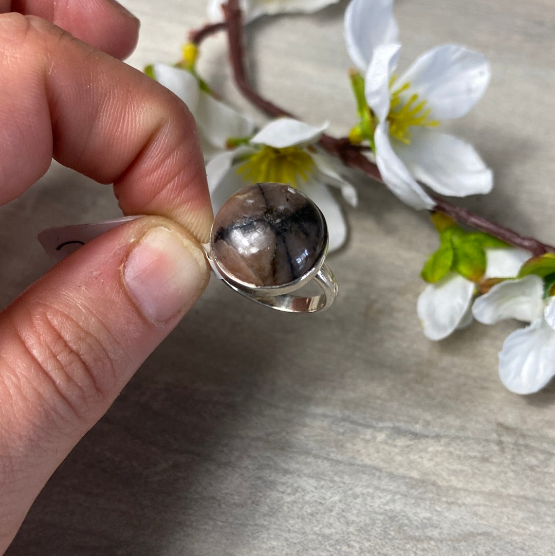 Chiastolite 925 Sterling Silver Ring -  Size L 1/2
