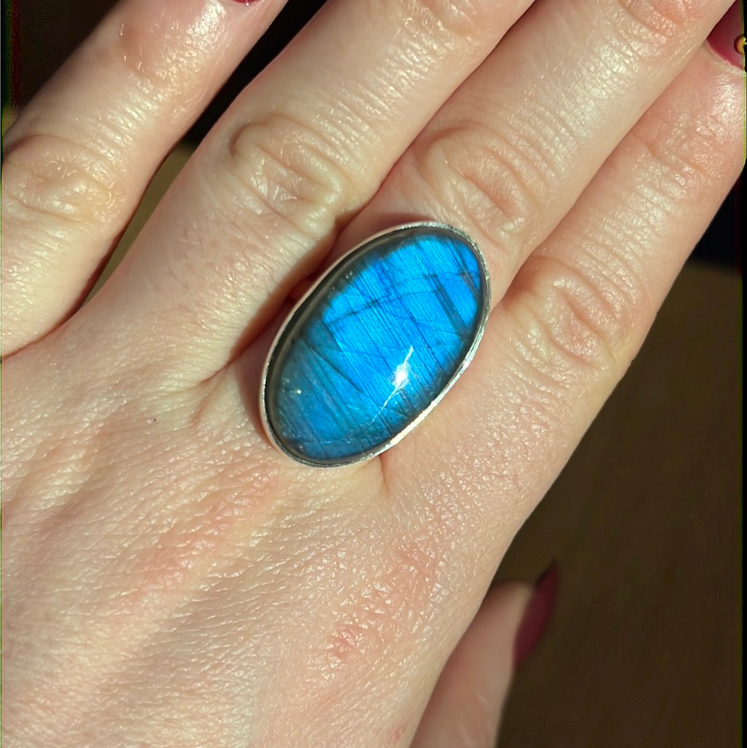 Labradorite AA GRADE 925 Silver Ring -  Size N 1/2