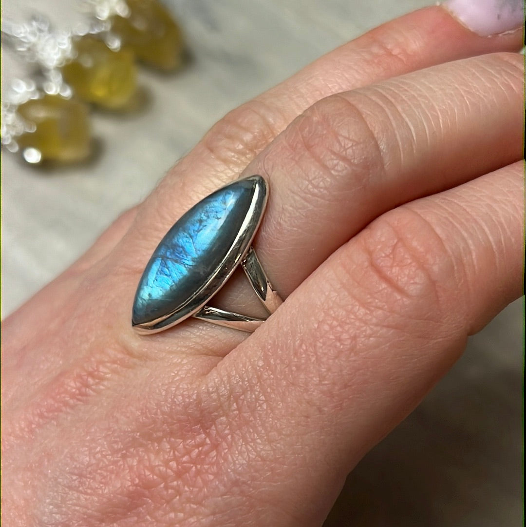 Labradorite 925 Silver Ring - Size N - N 1/2