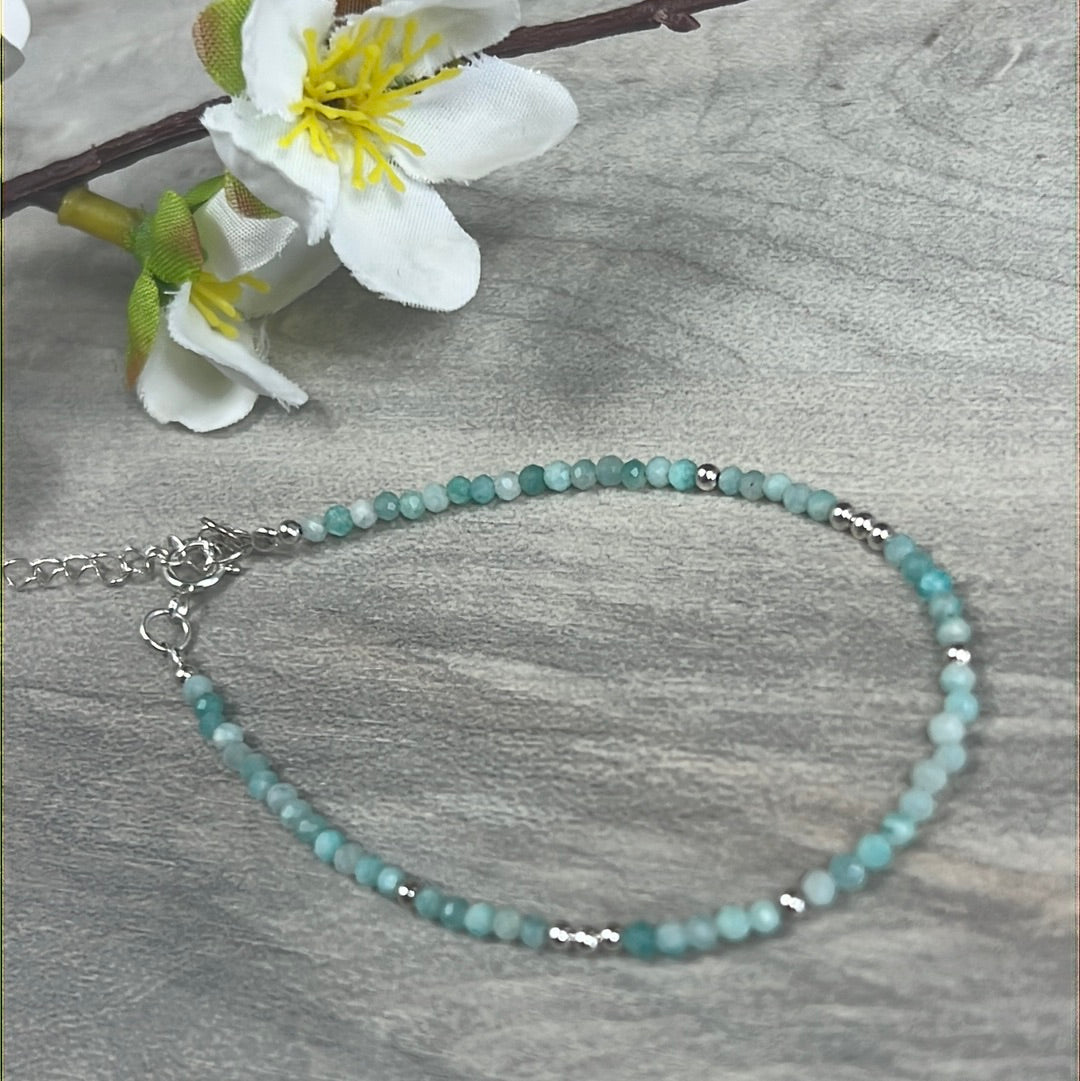 Crystal Bracelet with 10 silver beads - 925 Silver Adjustable