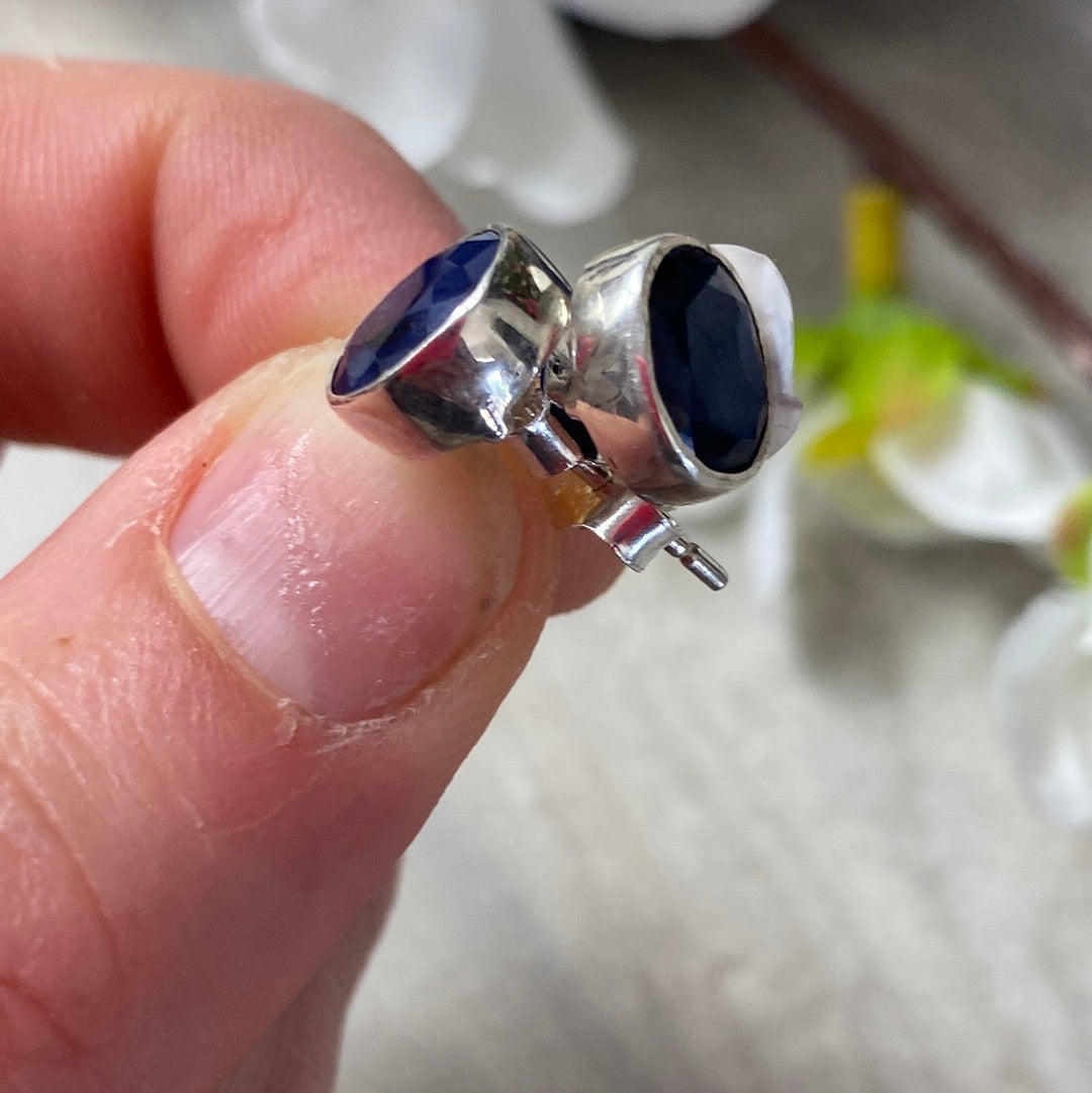 Sapphire Facet 925 Sterling Studs- natural AA Grade