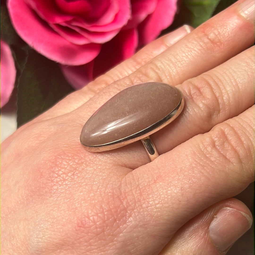 Peach Moonstone 925 Sterling Silver Ring -  Size O - O 1/2