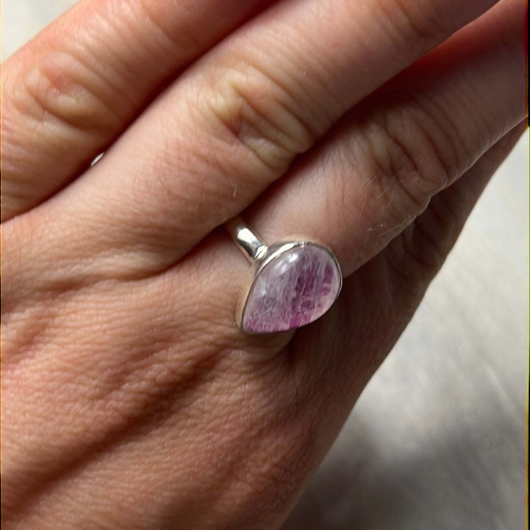 Pink Moonstone 925 Silver Ring -  Size N 1/2