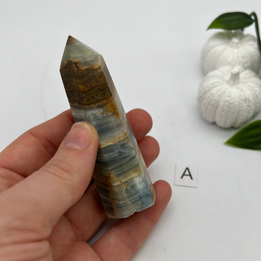Aquatine Lemurian Calcite Tower (blue onyx)