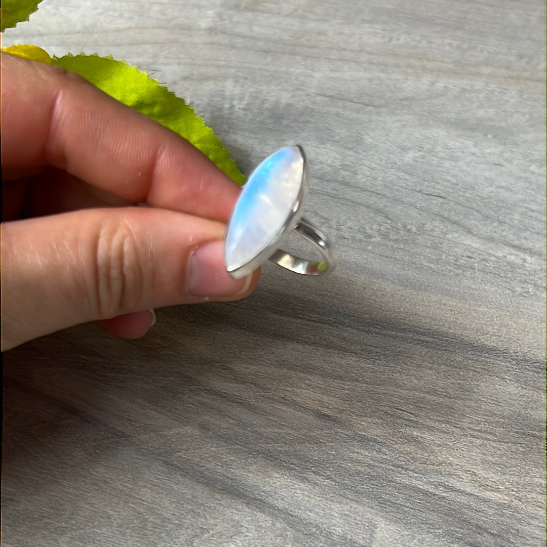 Rainbow Moonstone  AA GRADE 925 Silver Ring -  Size L 1/2