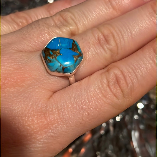 Copper Turquoise 925 Sterling Silver Ring -  Size M - M 1/2