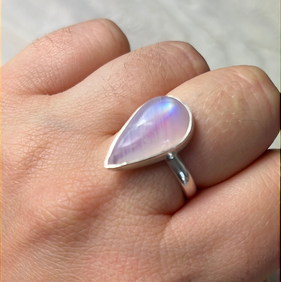 Pink Moonstone 925 Silver Ring -  Size N 1/2