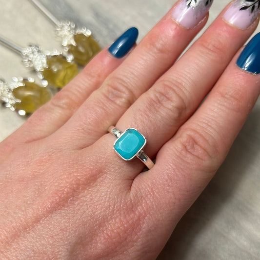 Turquoise Sleeping Beauty Facet 925 Silver Ring - Size Q - Q 1/2