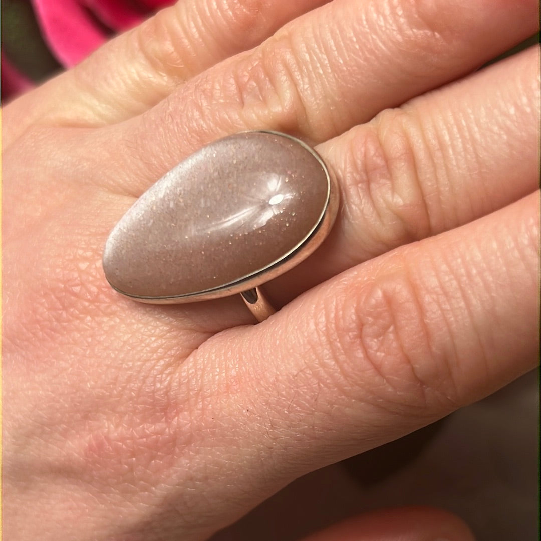 Peach Moonstone 925 Sterling Silver Ring -  Size O - O 1/2
