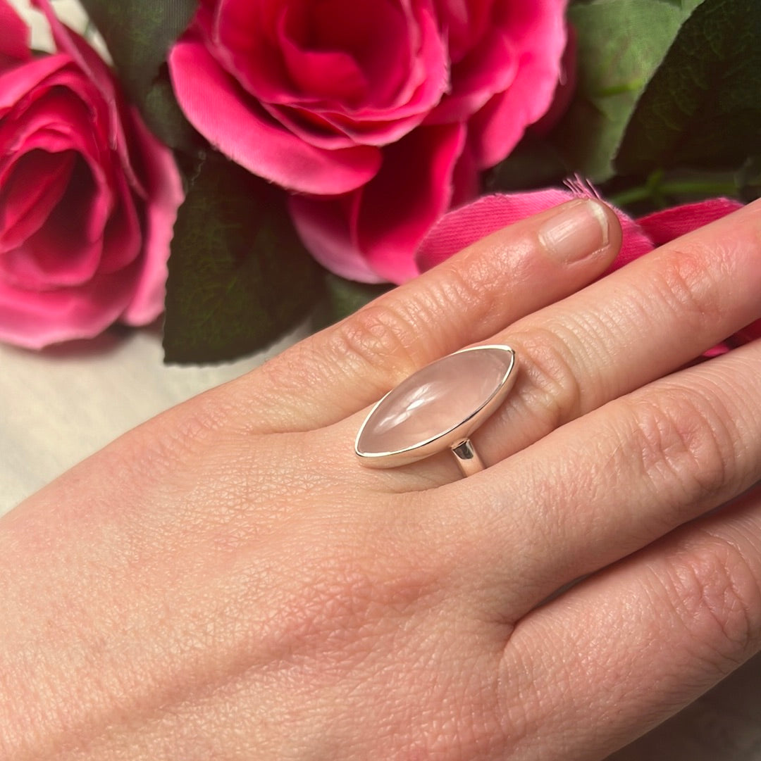Rose Quartz 925 Sterling Silver Ring - Size K