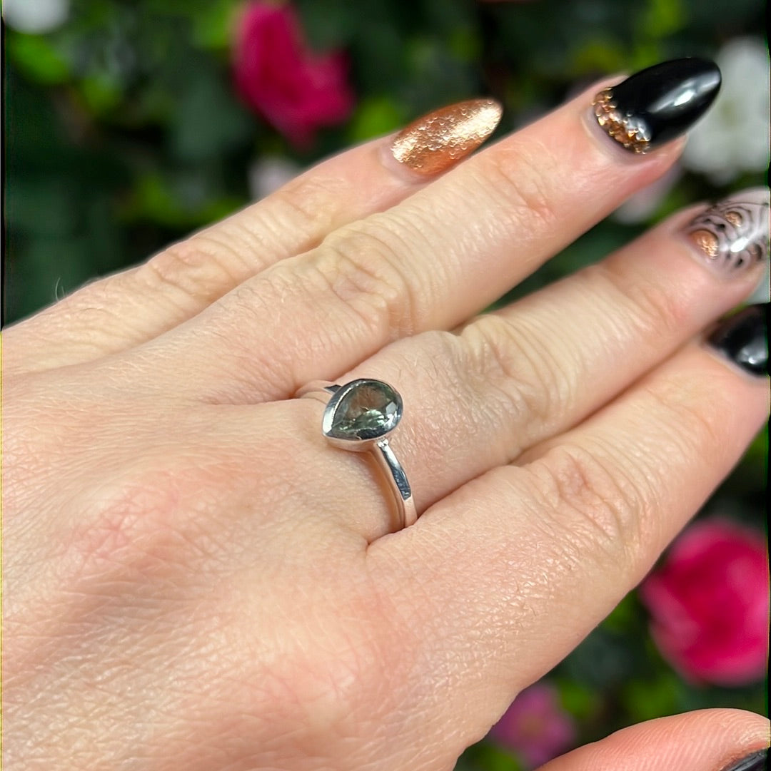 Green Tourmaline 925 Silver Ring - Size Q 1/2 - R
