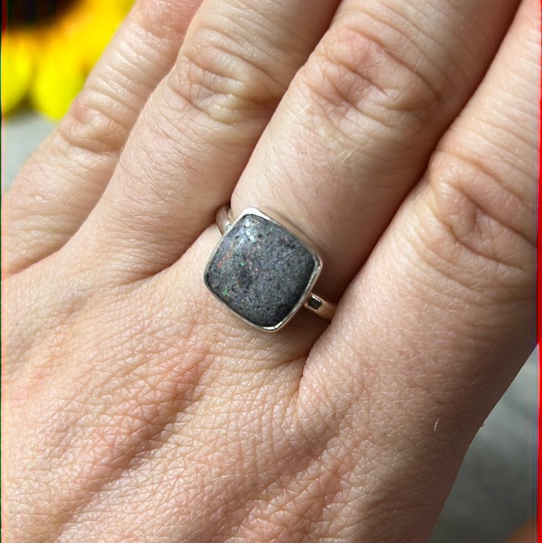 Black Opal 925 Silver Ring -  Size Q