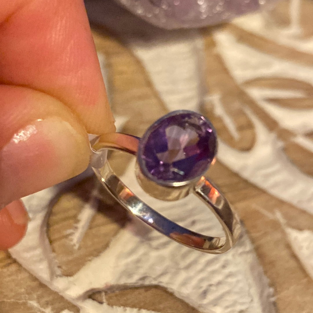 Amethyst Facet 925 Sterling Silver Ring - Size R 1/2