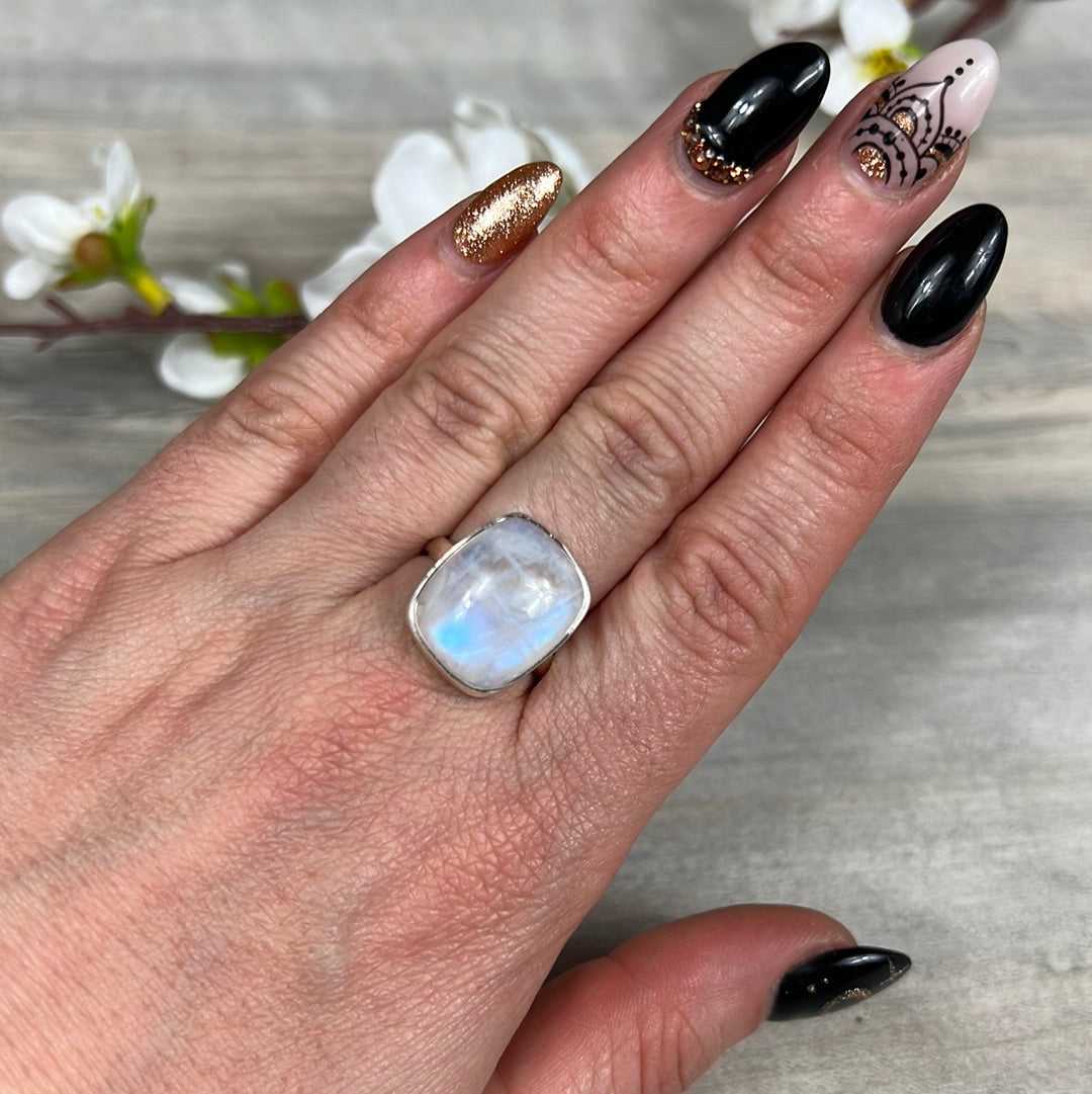 Rainbow Moonstone 925 Silver Ring -  Size O - O 1/2