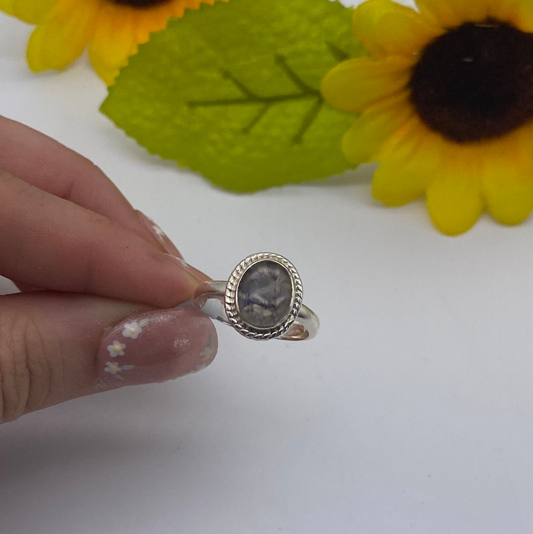 Blue John UK Fluorite Ring Size O 925 Silver