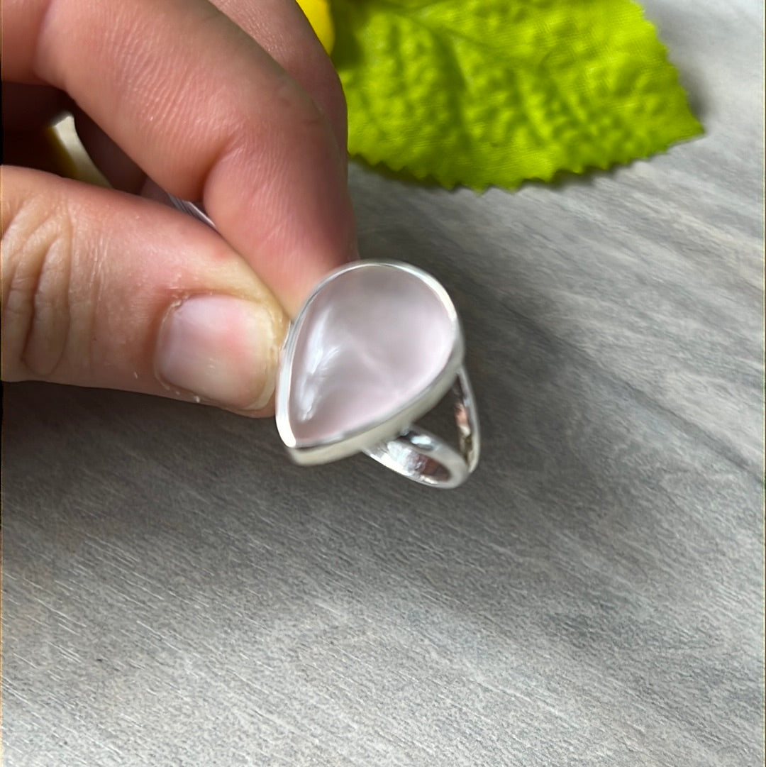 Rose Quartz 925 Silver Ring -  Size N - N 1/2
