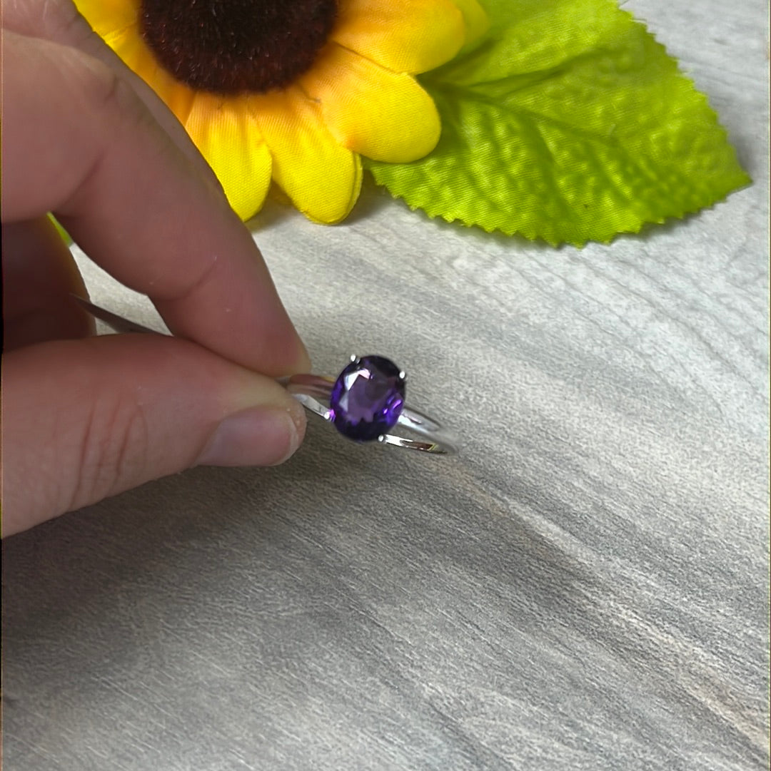 Amethyst Facet 925 Sterling Silver Ring -  Size S