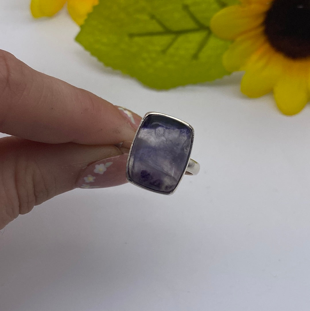 Blue John UK Fluorite Ring Size O 925 Silver