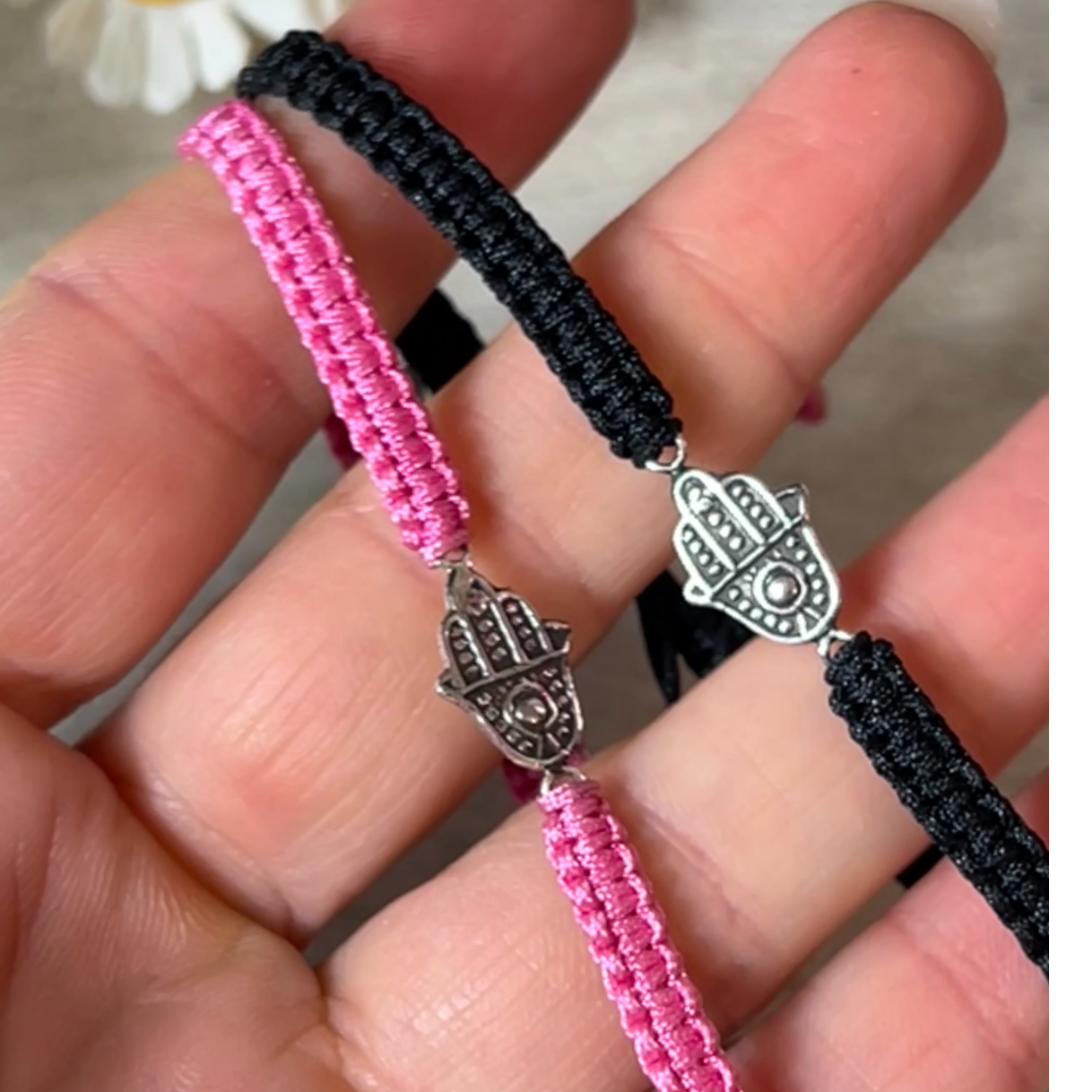 Hamsa Sterling Silver  -  Rope Adjustable Bracelet