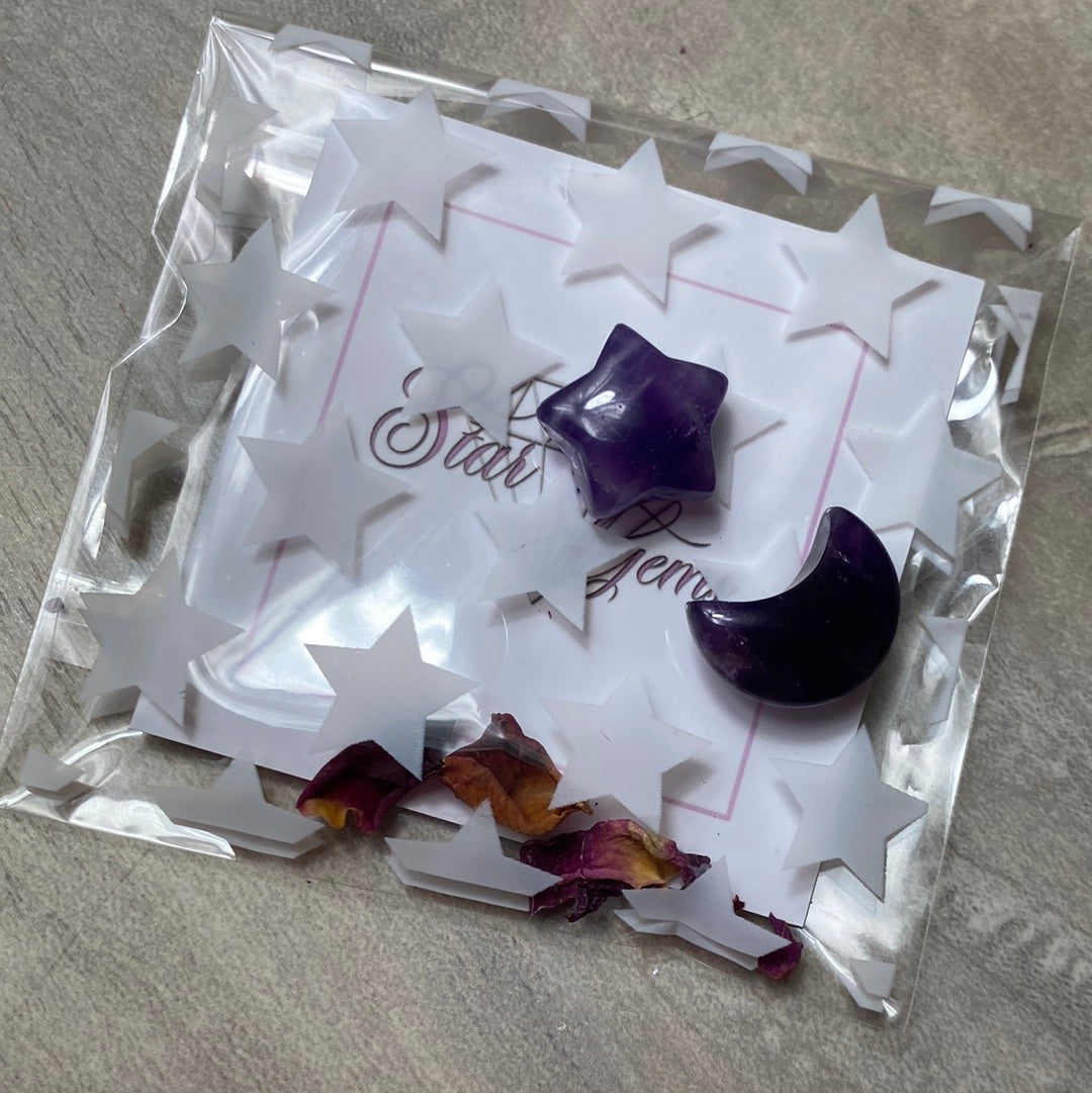 Amethyst Mini Moon Star Pair