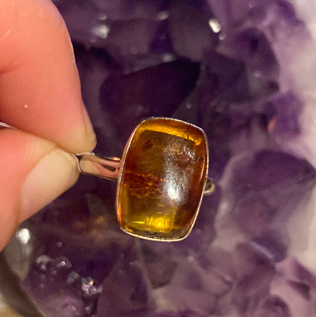 Amber 925 Sterling Silver Ring -  Size N 1/2