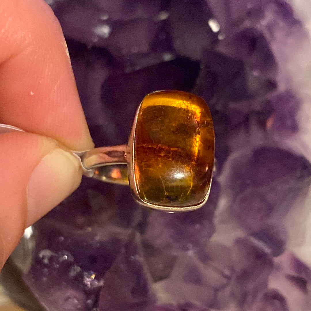Amber 925 Sterling Silver Ring -  Size N 1/2
