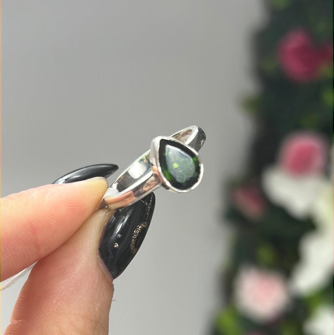 Green Tourmaline 925 Silver Ring - Size S