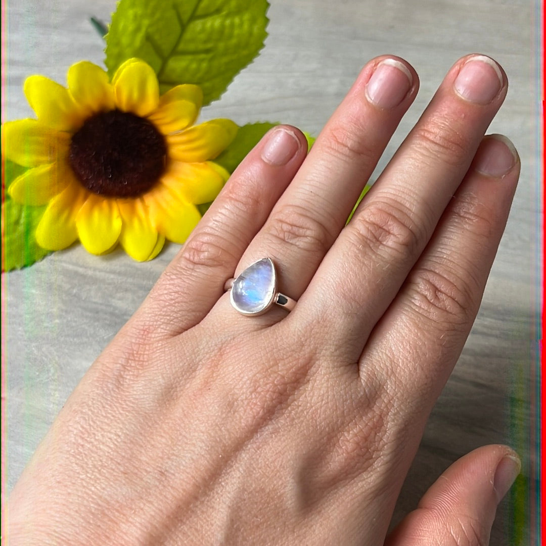 Rainbow Moonstone 925 Silver Ring - Size L - L 1/2 AA GRADE
