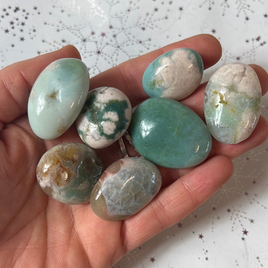 Green Flower Blossom Sakura Agate Tumble Tumblestone