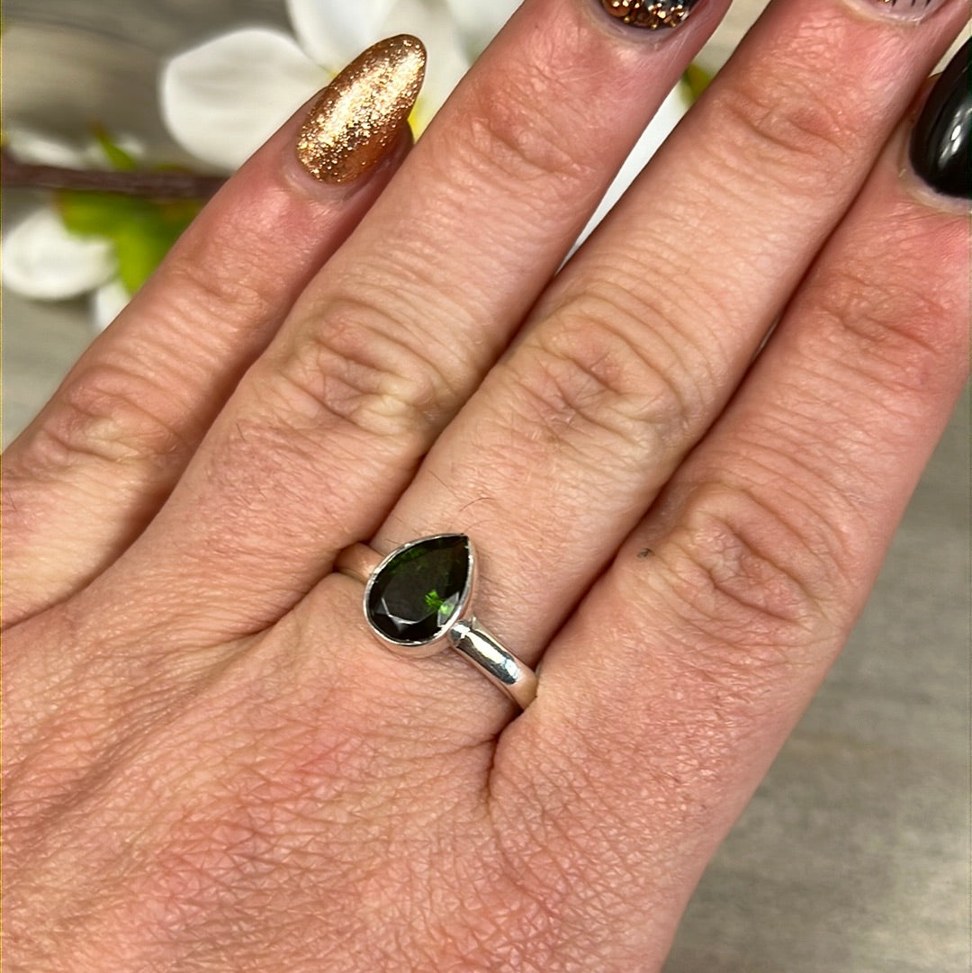 Green Tourmaline 925 Silver Ring - Size S