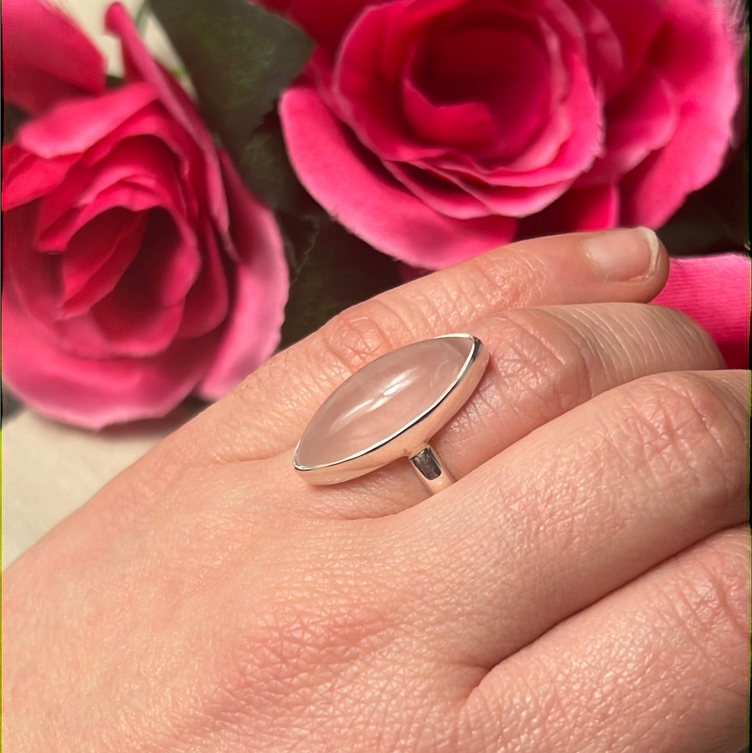 Rose Quartz 925 Sterling Silver Ring - Size K