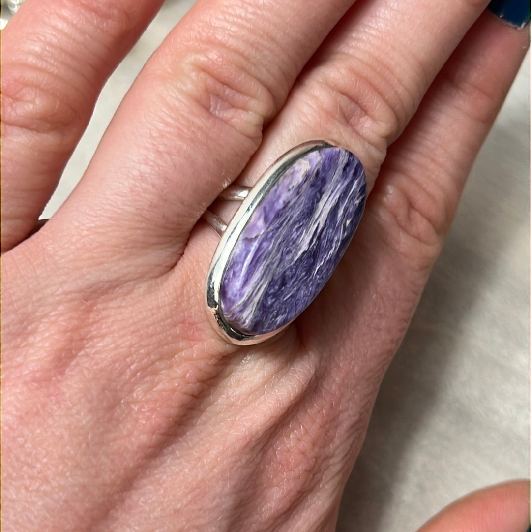 Charoite 925 Silver Ring - Size P