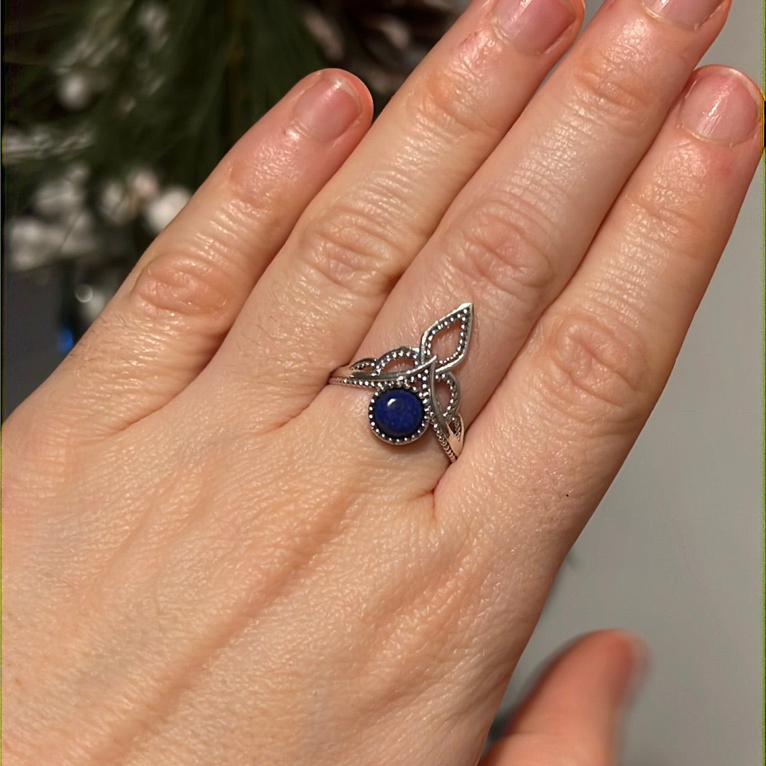 Lapis Crown 925 Silver Ring - Size N 1/2 - O