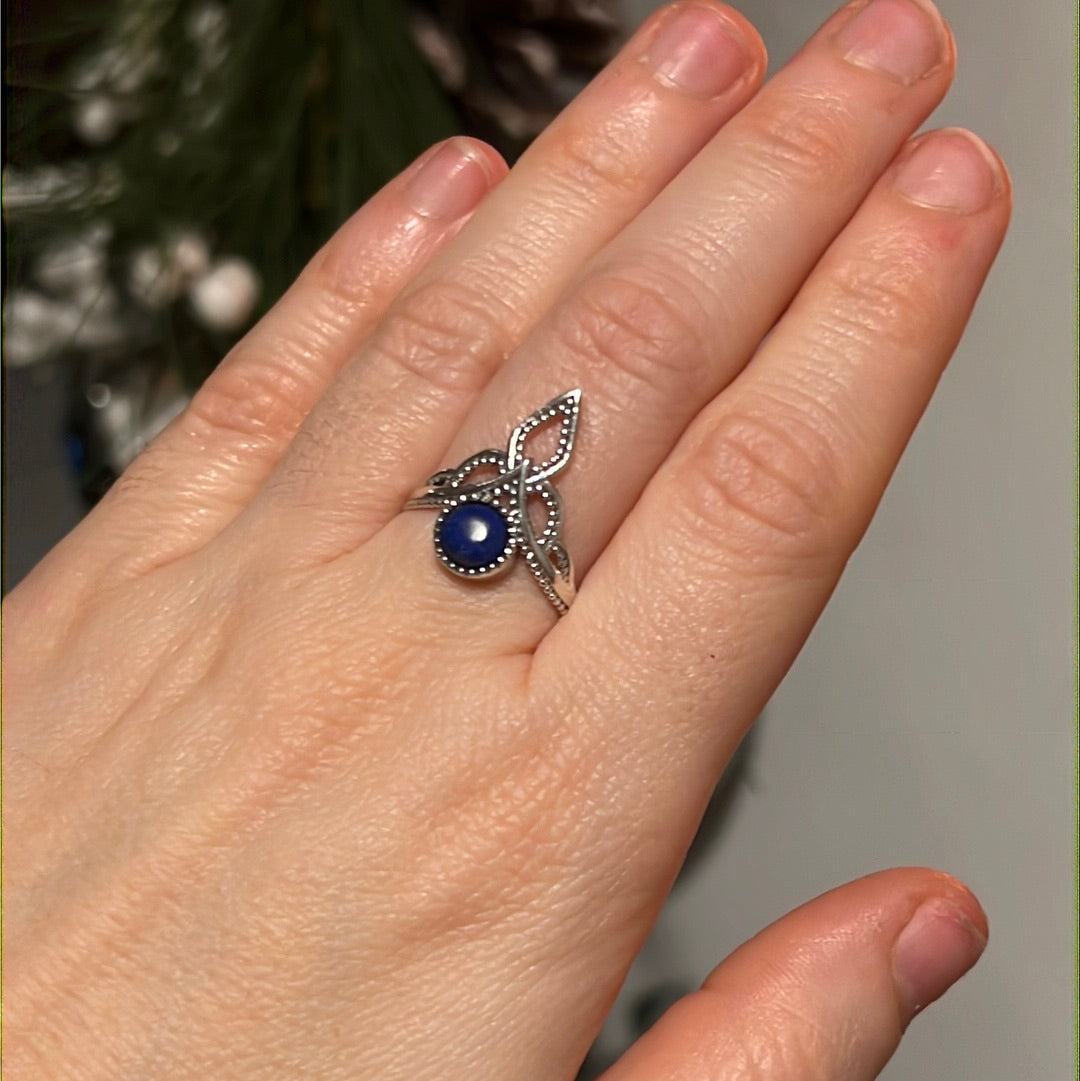 Lapis Crown 925 Silver Ring - Size N 1/2 - O