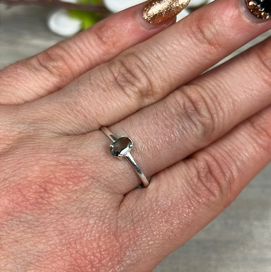 Blue Tourmaline Facet 925 Silver Ring - Size S 1/2