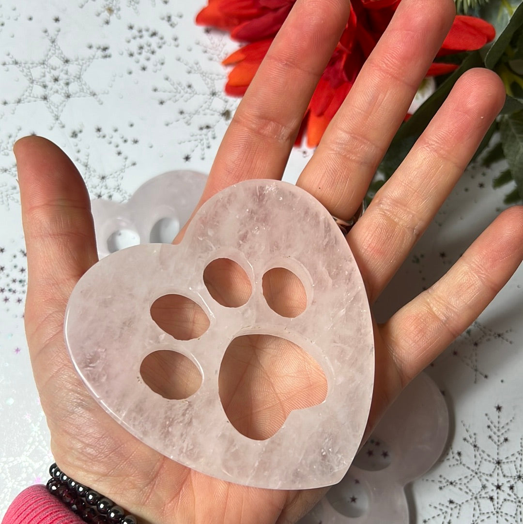Rose Quartz Large Paw print heart - pet Rembrance memorial grief animal lover gift