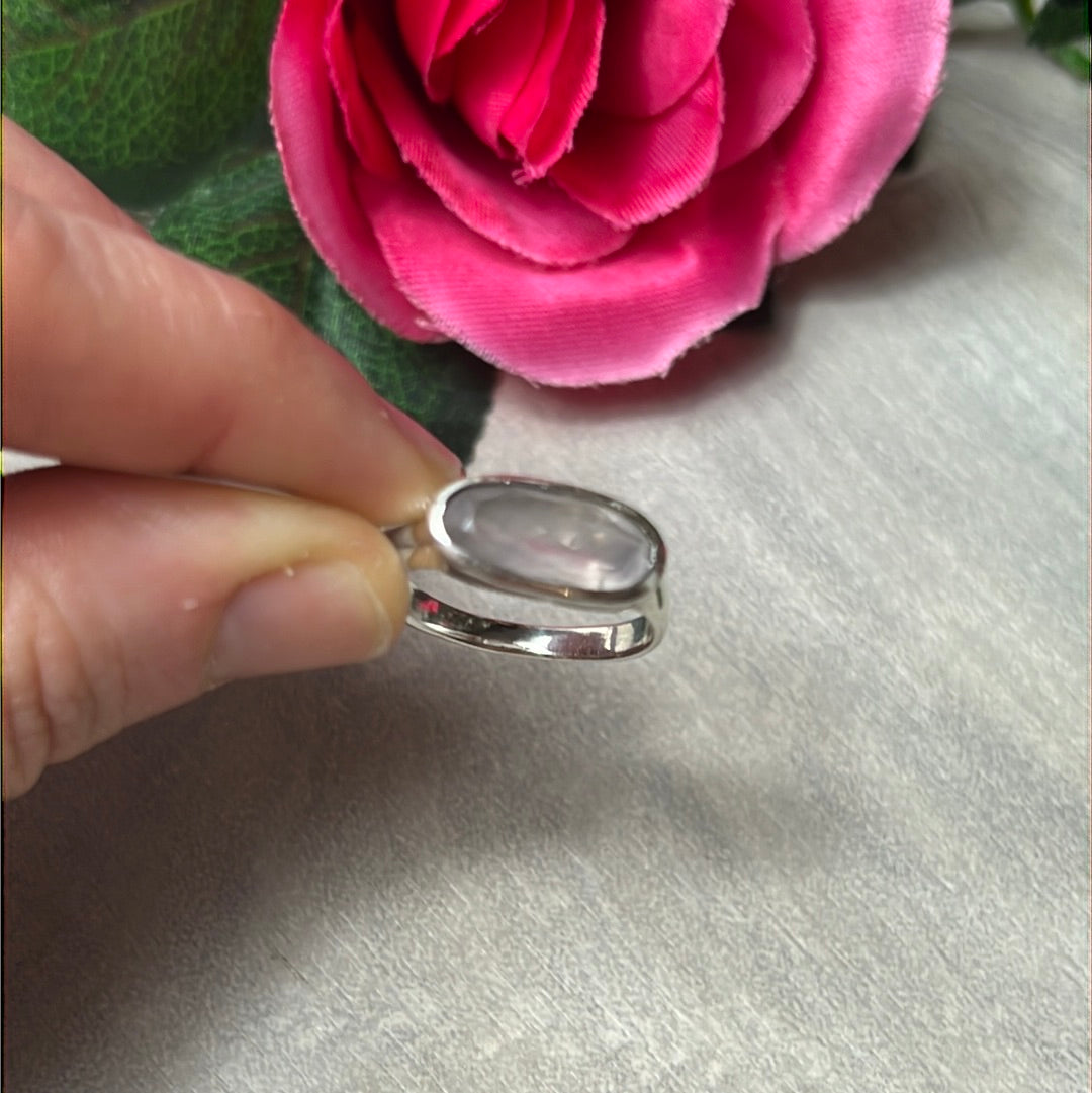 Rose Quartz Facet Bar 925 Sterling Silver Ring - Size P 1/2- Q