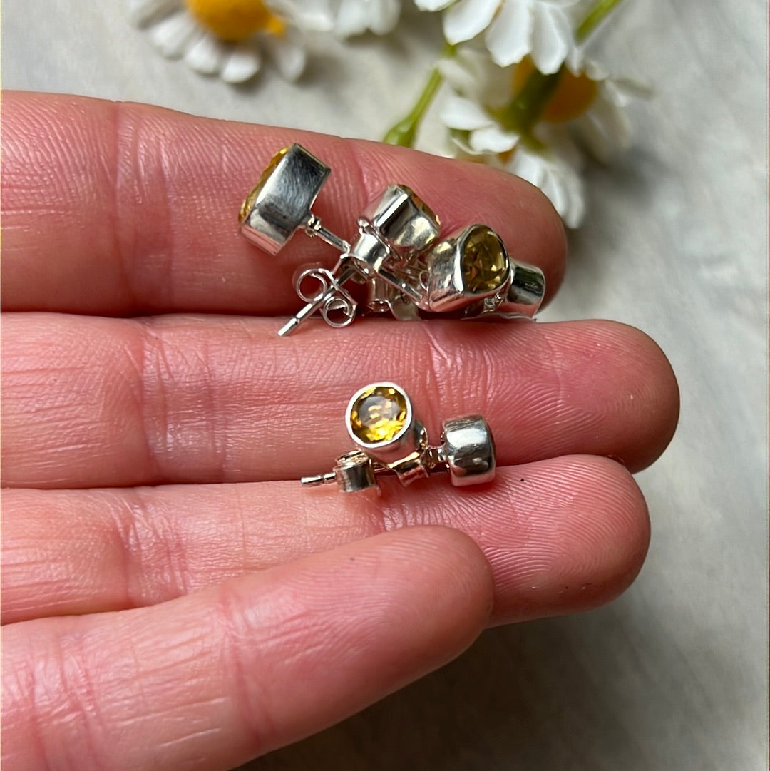Citrine Facet 925 Sterling Studs Earrings