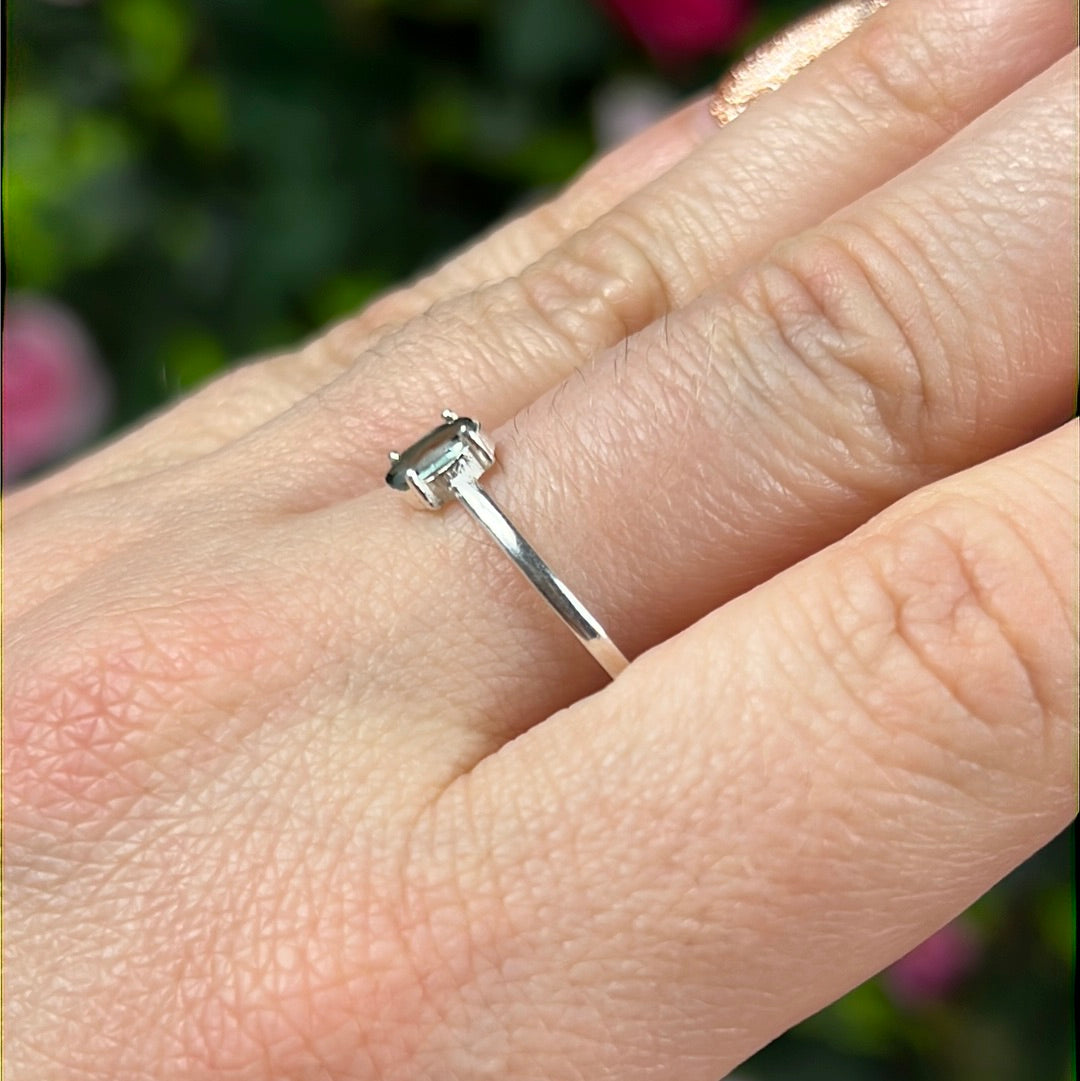 Blue Tourmaline Facet 925 Silver Ring - Size S 1/2