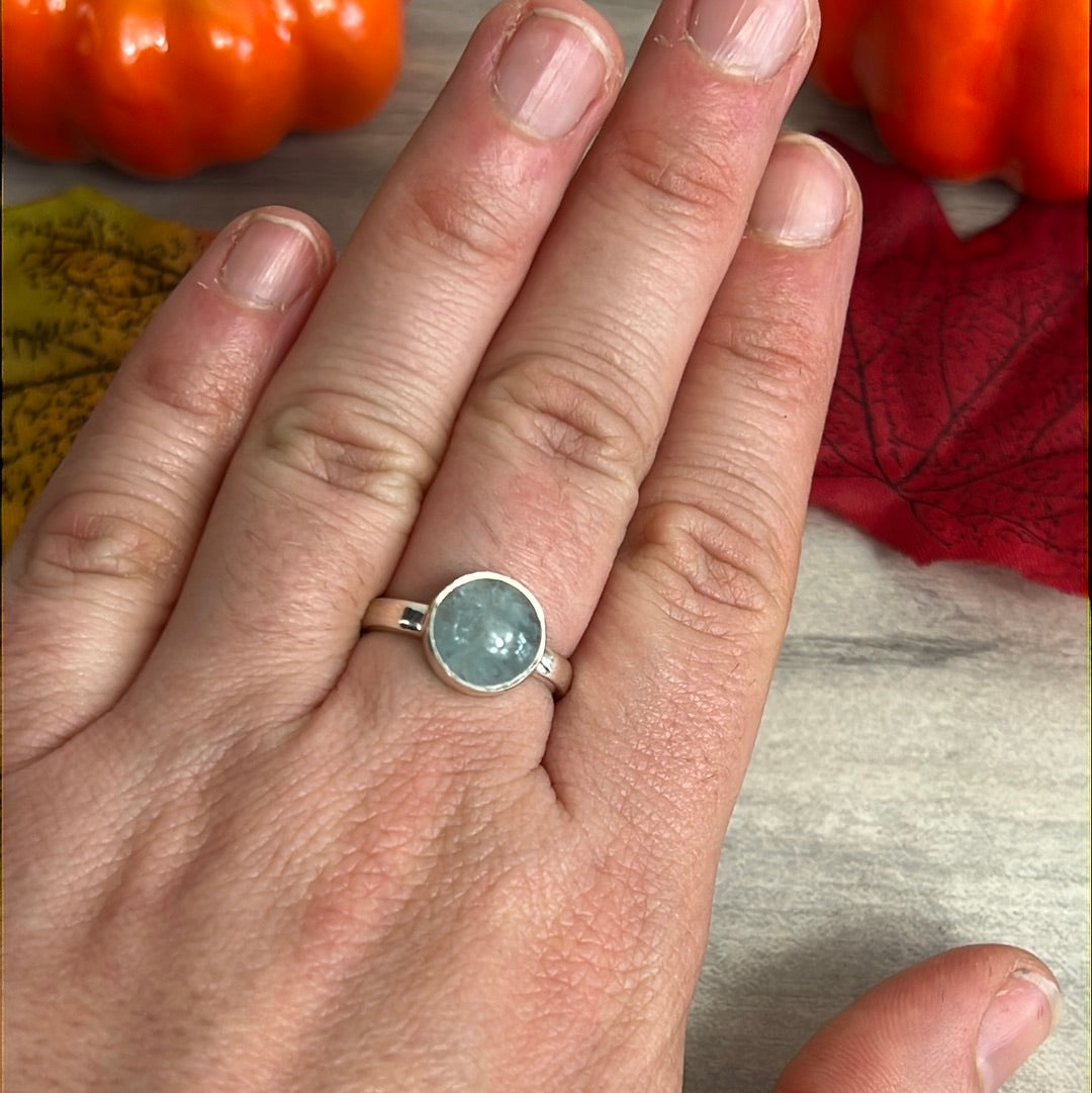 Aquamarine 925 Silver Ring -  Size L 1/2