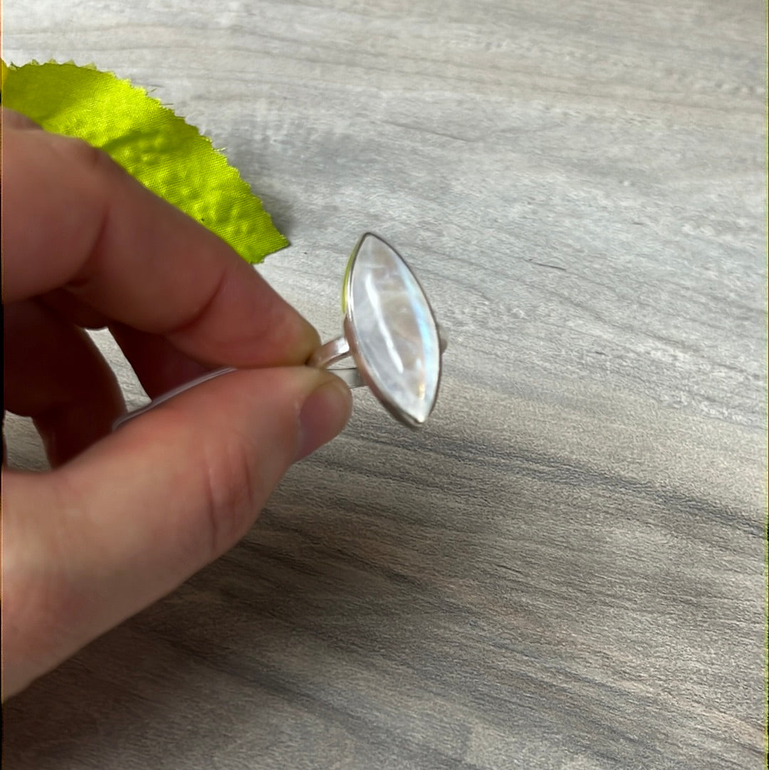 Rainbow Moonstone  AA GRADE 925 Silver Ring -  Size L 1/2