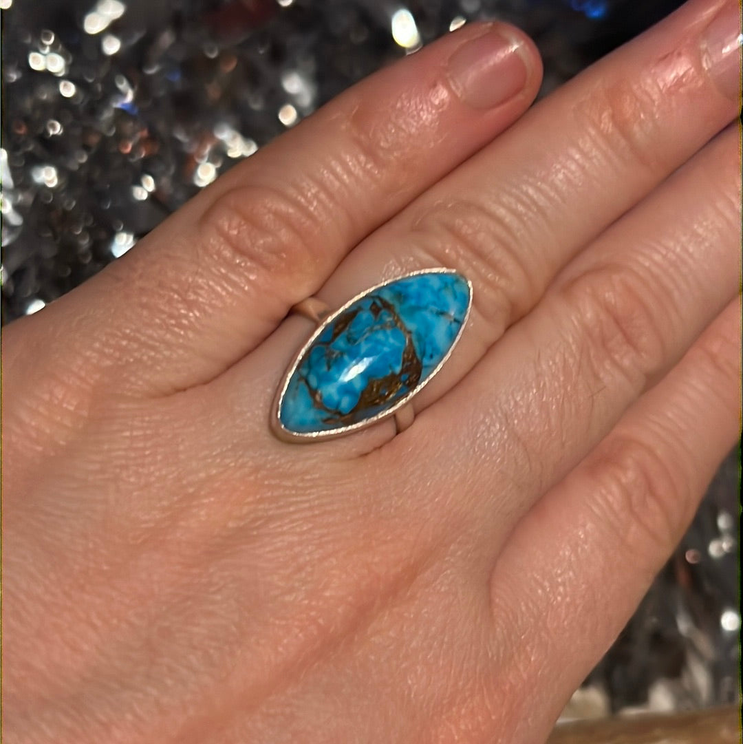 Copper Turquoise 925 Sterling Silver Ring -  Size L 1/2