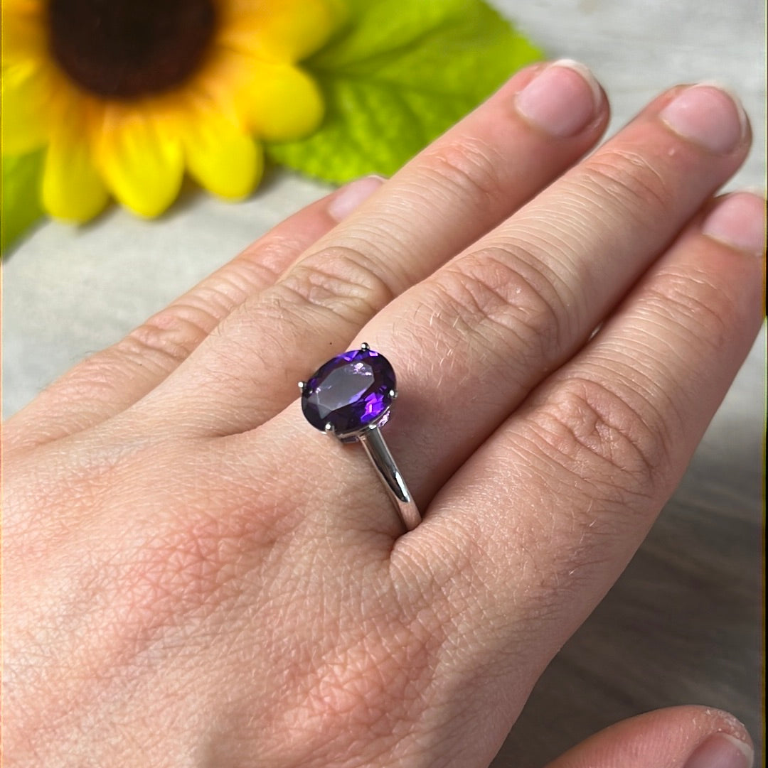 Amethyst Facet 925 Sterling Silver Ring -  Size S