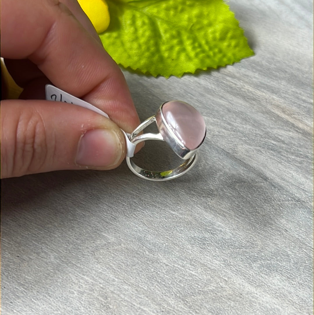 Rose Quartz 925 Silver Ring -  Size N - N 1/2
