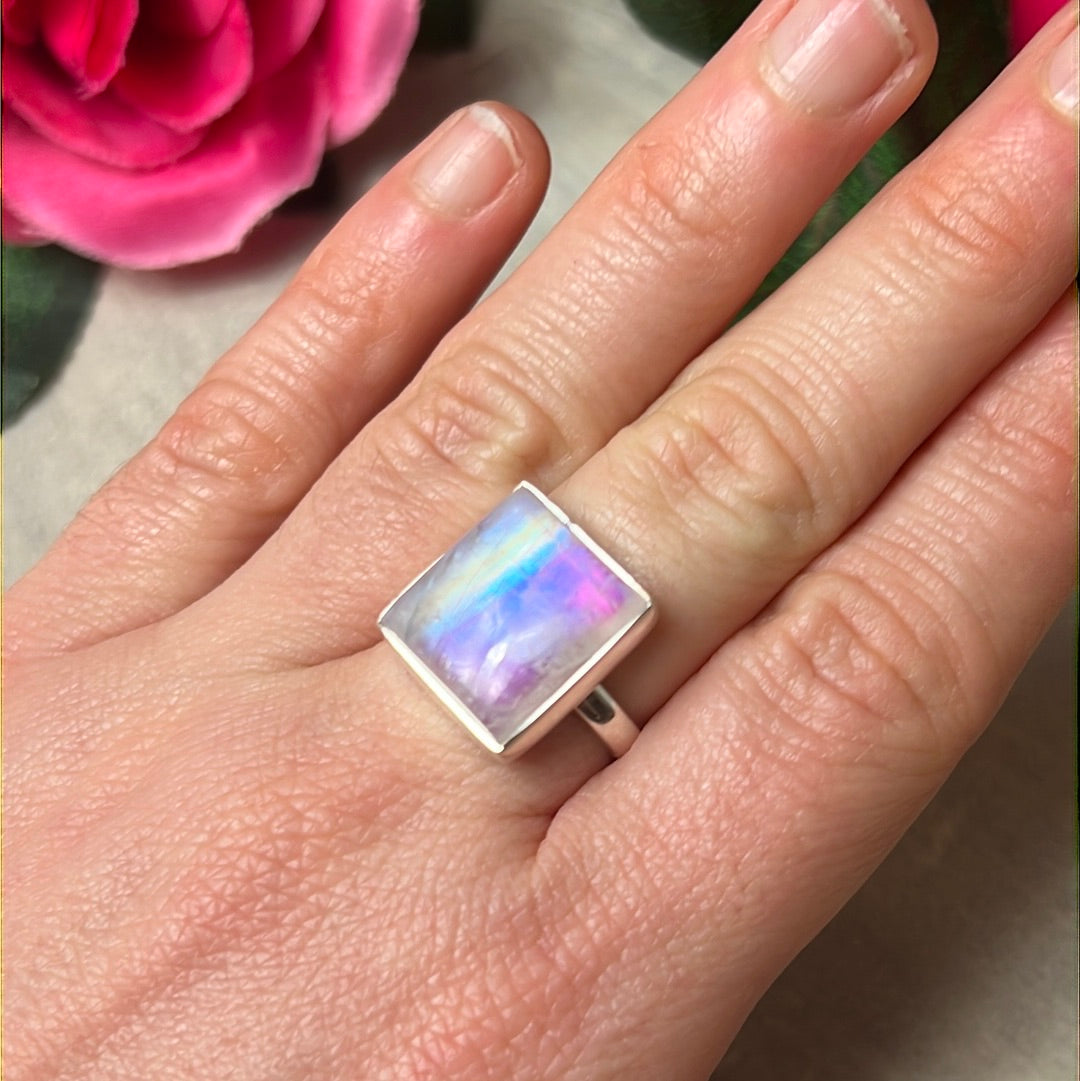 Pink Moonstone 925 Sterling Silver Ring -  Size M