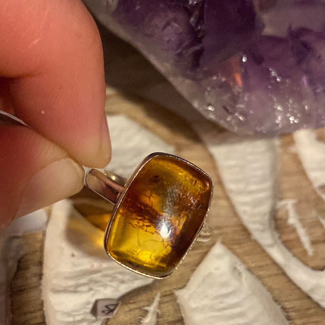 Amber 925 Sterling Silver Ring -  Size N 1/2